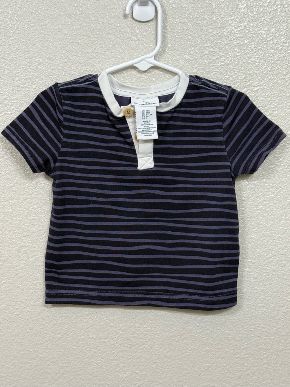 Tommy Bahama Baby Boy Striped Henley Shirt 12M Short Sleeve EUC